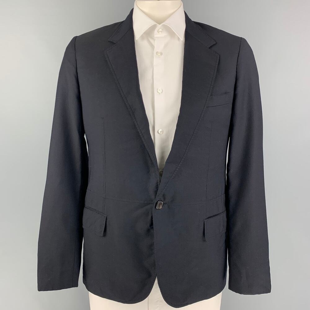LANVIN Size 42 Navy Cupro Notch Lapel Sport Coat